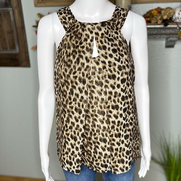 Skies Are Blue Sleeveless Sheer Layer Leopard Print Top Size Medium - Picture 9 of 9